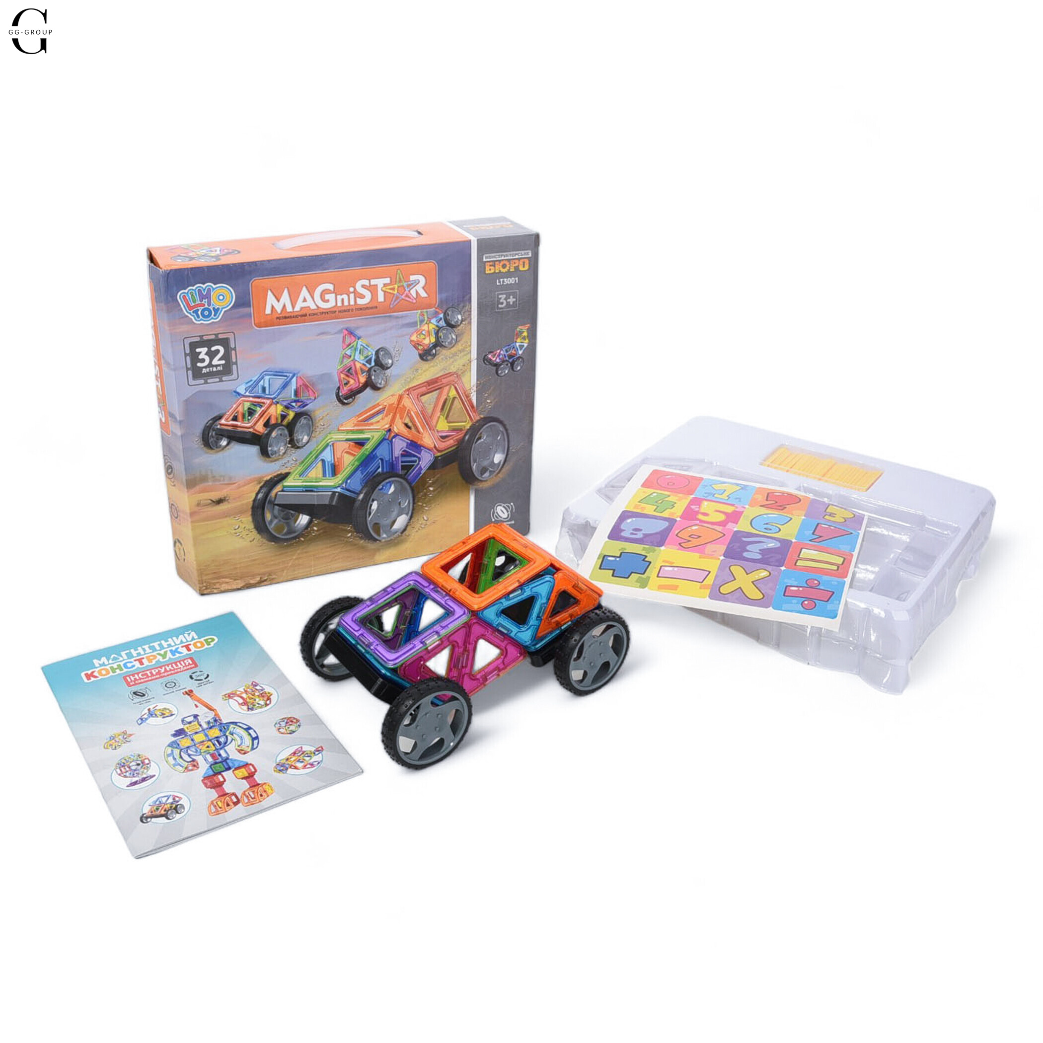Конструктор LT3001 магнітний, транспорт, 32 деталі Magnit/Magical/LIMO TOY
